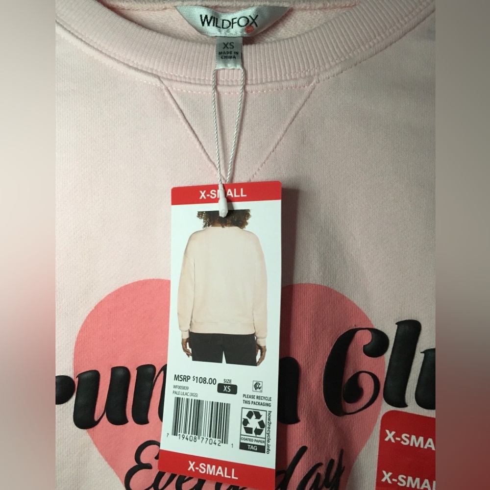 WILDFOX Graphic Crewneck X-Small Pale Pink NWT - Picture 5 of 5